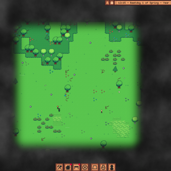 a green prairie surrounded by fog