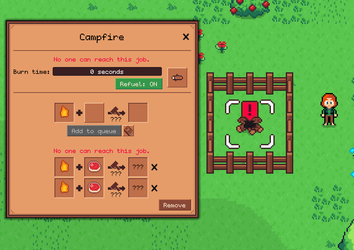 A screenshot of a campfire enclosed with fences