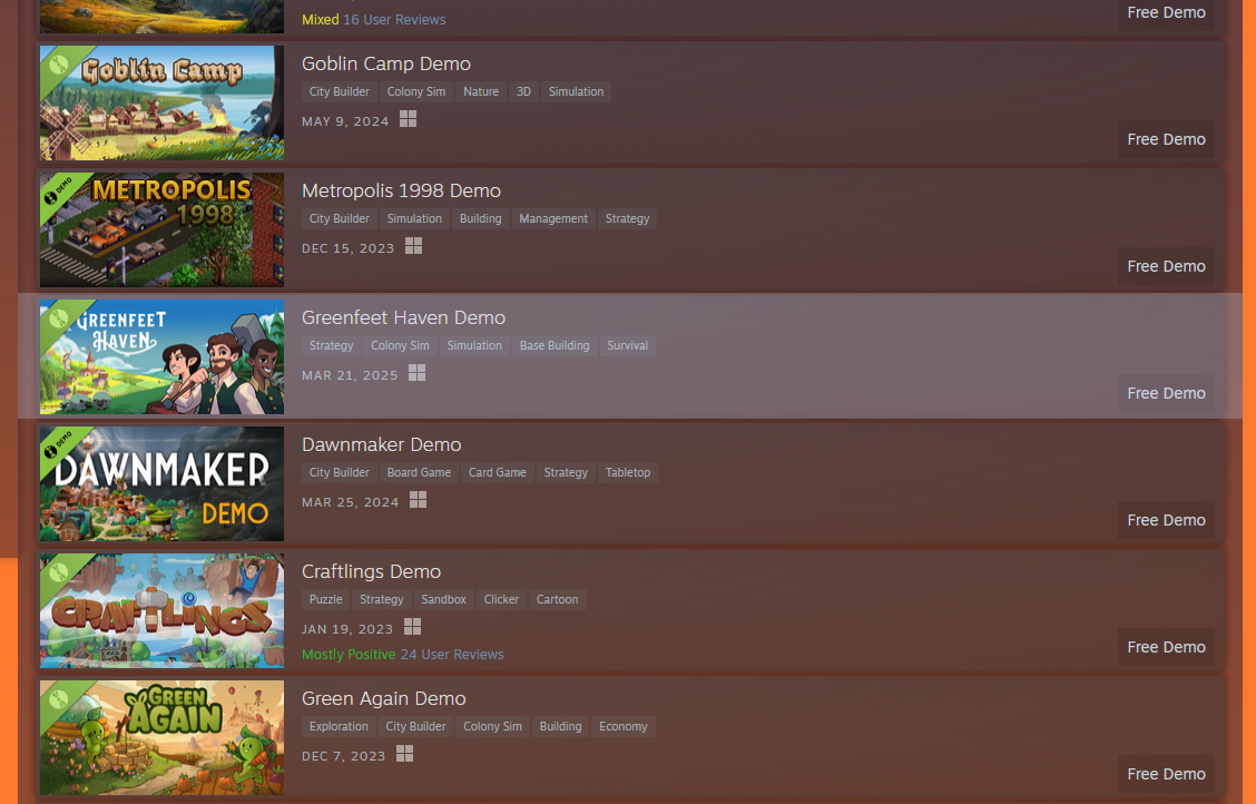 Steam's festival listing